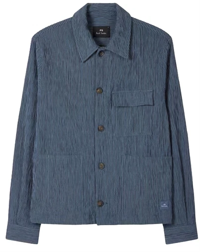 Paul Smith - Mid Blue Textured Stripe Chore Jakke - Indigo